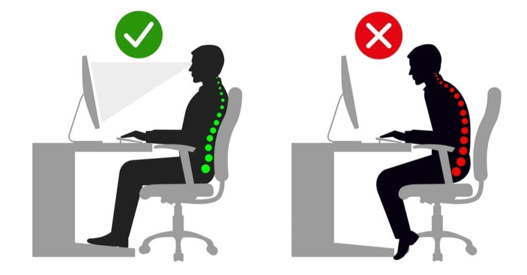 Good and poor seating posture.