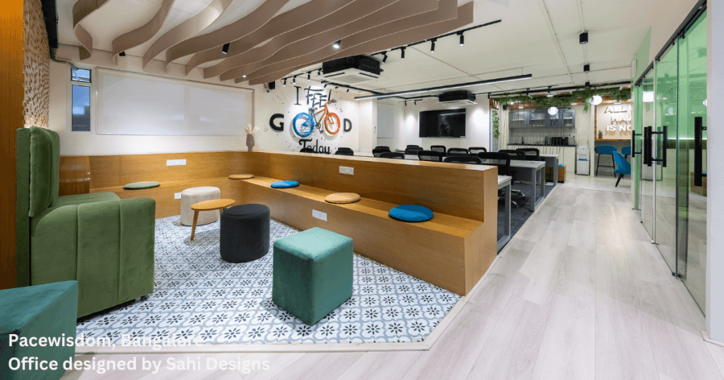 Efficient floor layout of Pacewisdom Bangalore office, showcasing smart space utilization by Sahi Designs.
